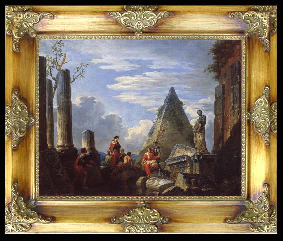 framed  Giovanni Paolo Pannini Roman Ruins with Figures, Ta039
